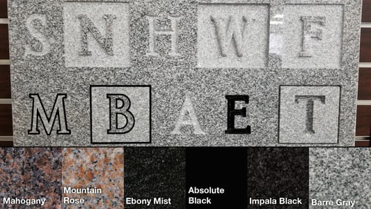 Headstone lettering styles and granite colors