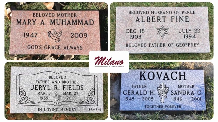 Lawn level headstone collage