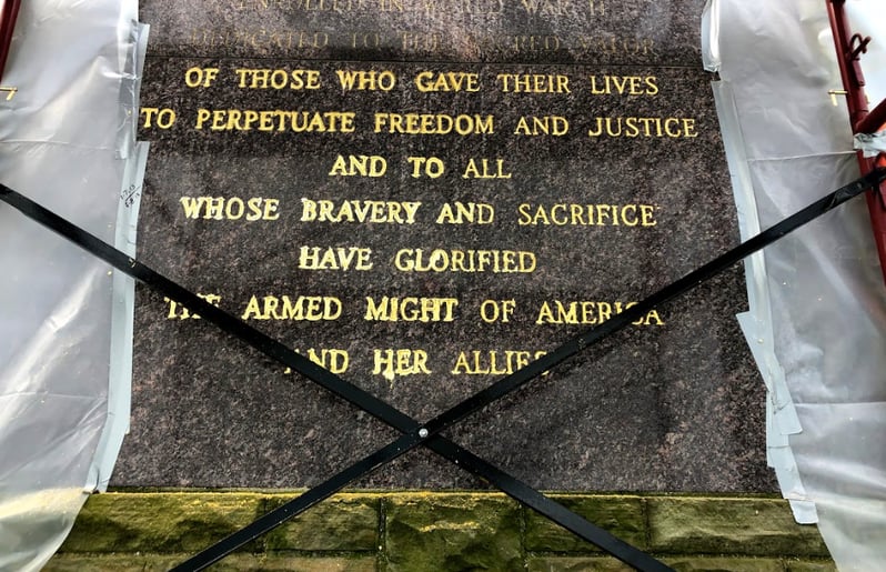Cleveland Heights World War II Memorial - Applyng New Gold Leaf 
