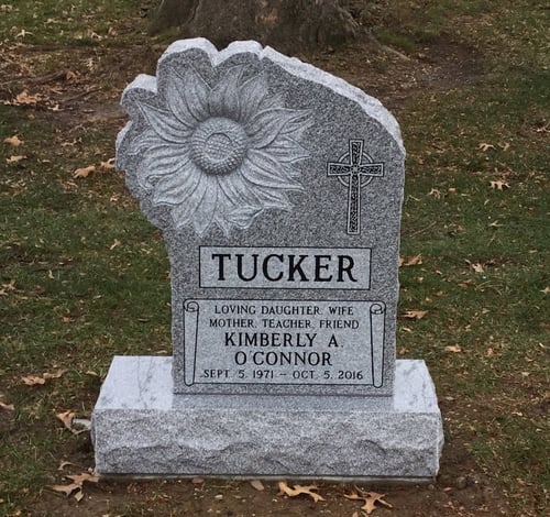 upright memorial with sunflower