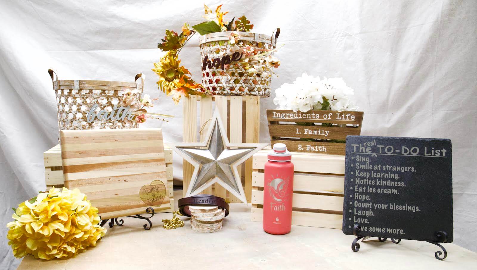 Star Coasters Basket Bracelet Water Bottle Sign Flowers Assortment