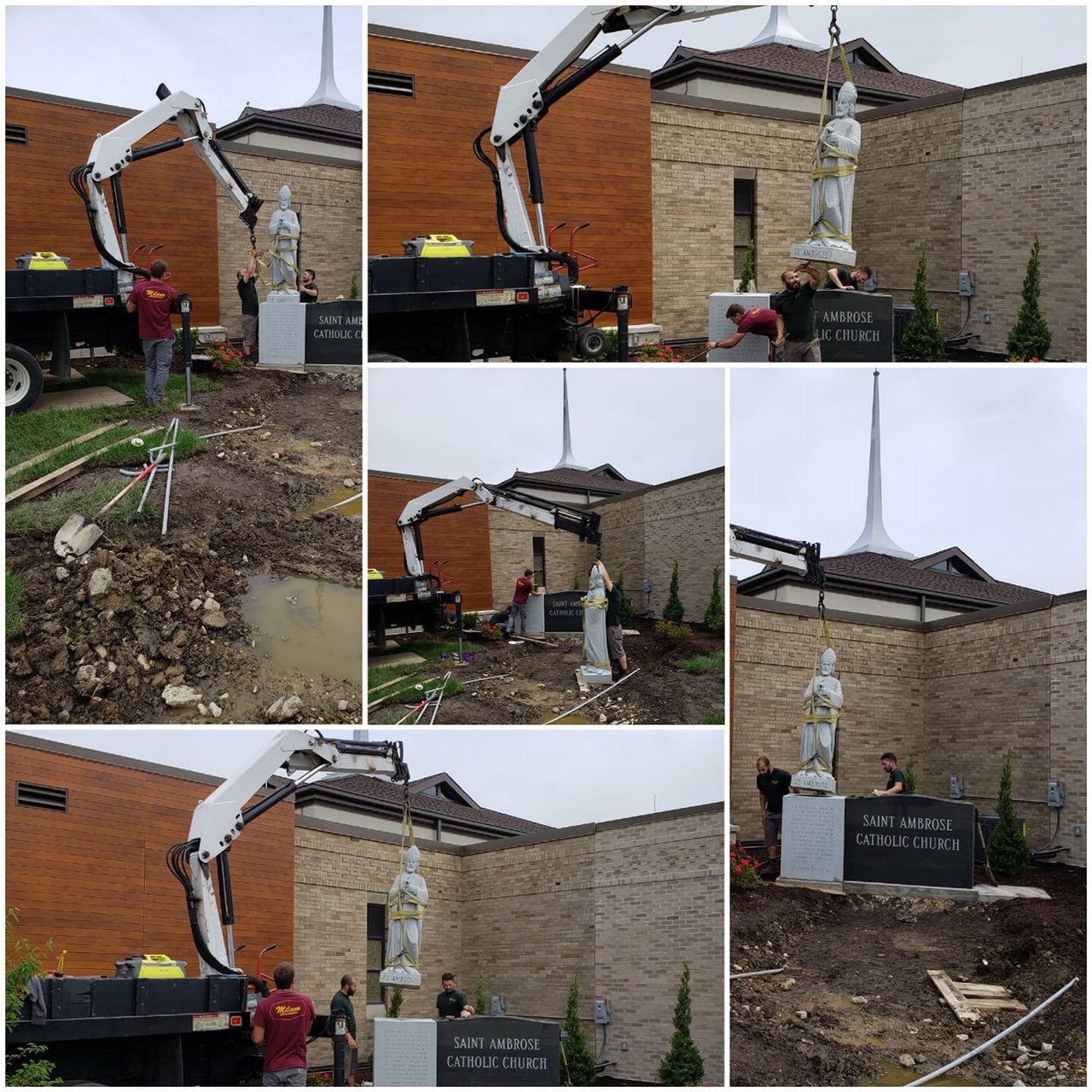 Saint Ambrose Catholic Church Sign and Statue Relocation and Restoration
